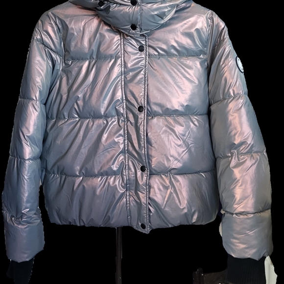 DKNY SPORT women’s removable hood metallic/irridescent puffer jacket - Small - Picture 4 of 9